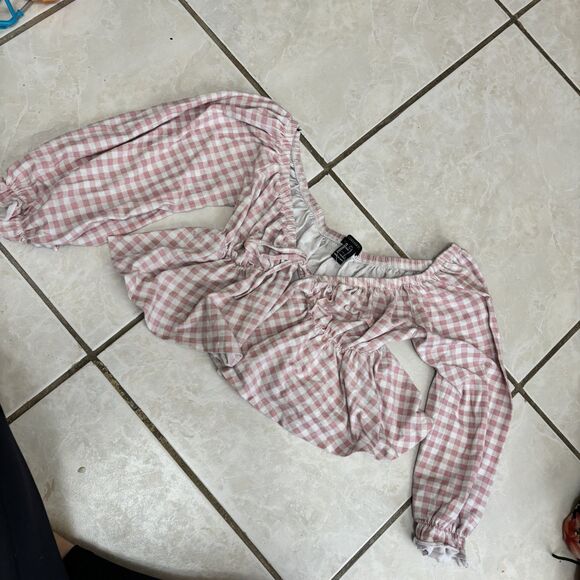429. Forever 21 Pink White Checkered Blouse Size Large - Picture 1 of 2